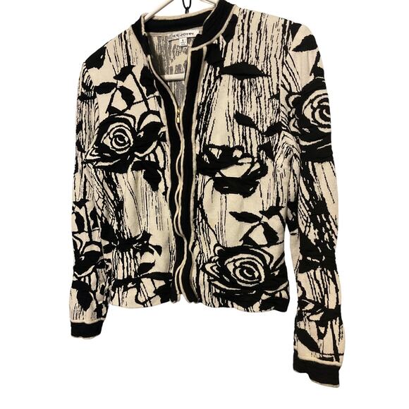 St. John Size 6 Zip Front Sweater Black & White - Picture 2 of 6